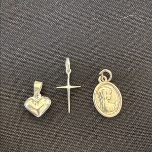 Silver Pendant Set - Heart, Cross, and Oval Medallion